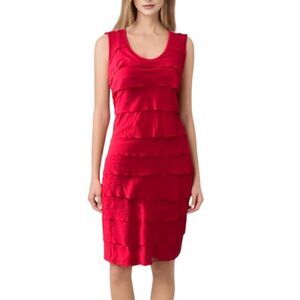 Calvin Klein Scallop Layered Red Mini Scoop Neck Sleeveless Dress Size 4